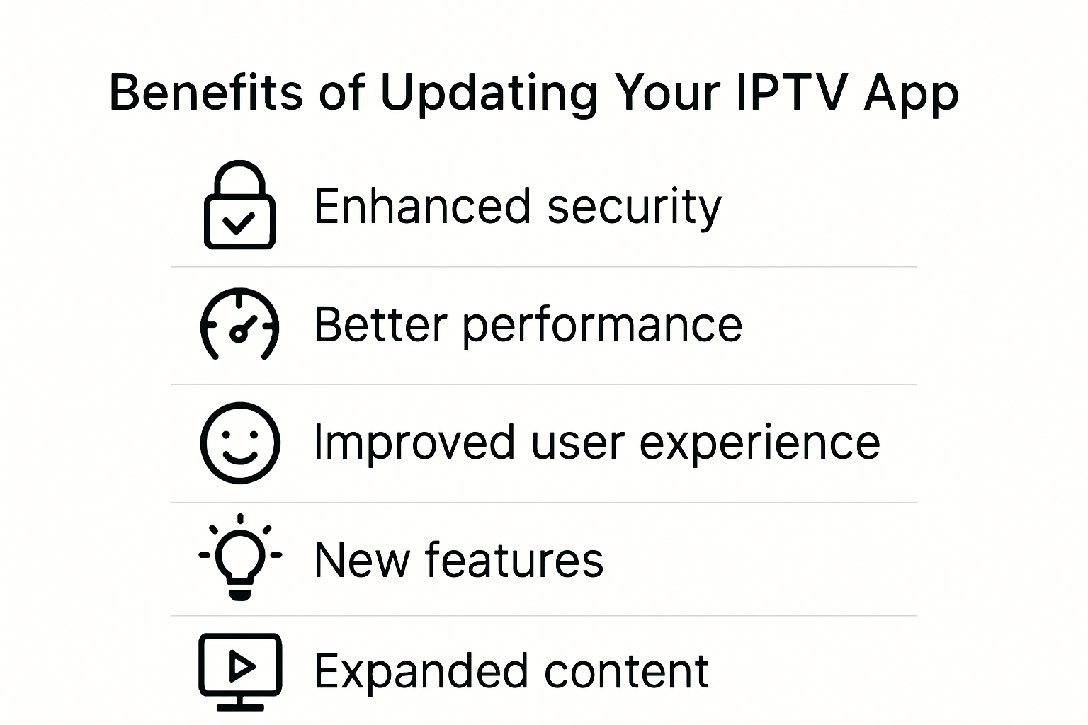 Infographic showing benefits of updating IPTV app