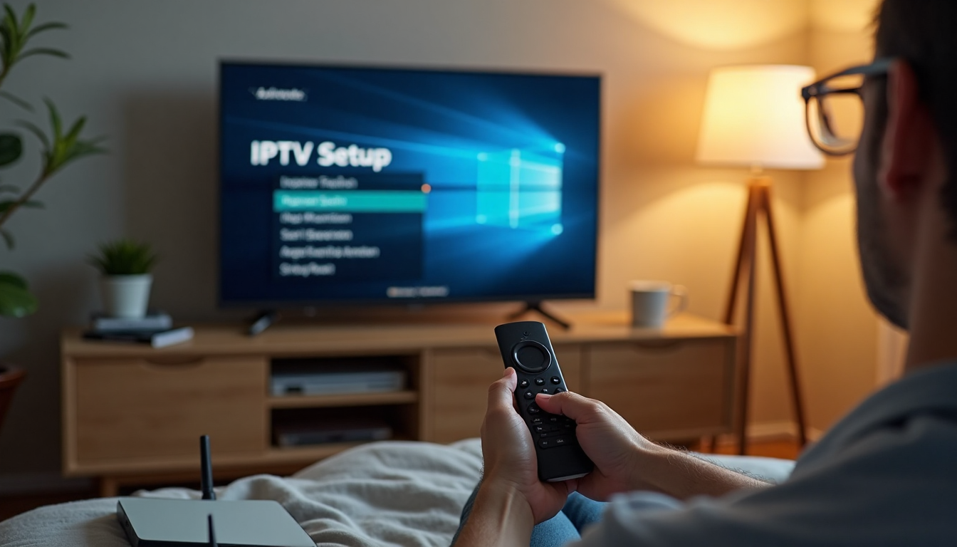 Person installing IPTV app on Amazon Fire TV Stick at home